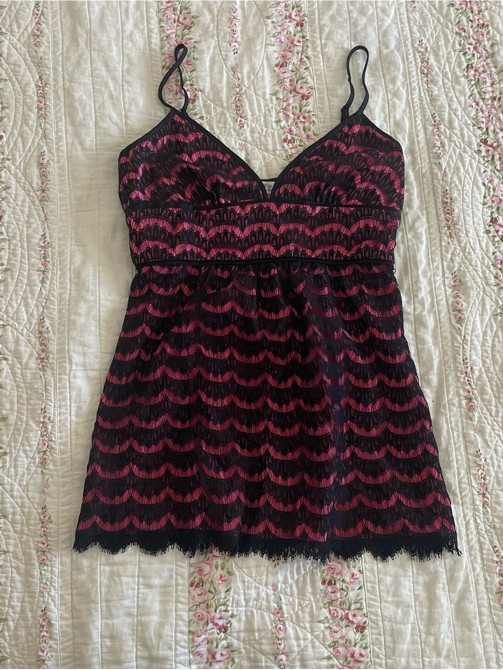 Trina Turk pink silk and lace tank top